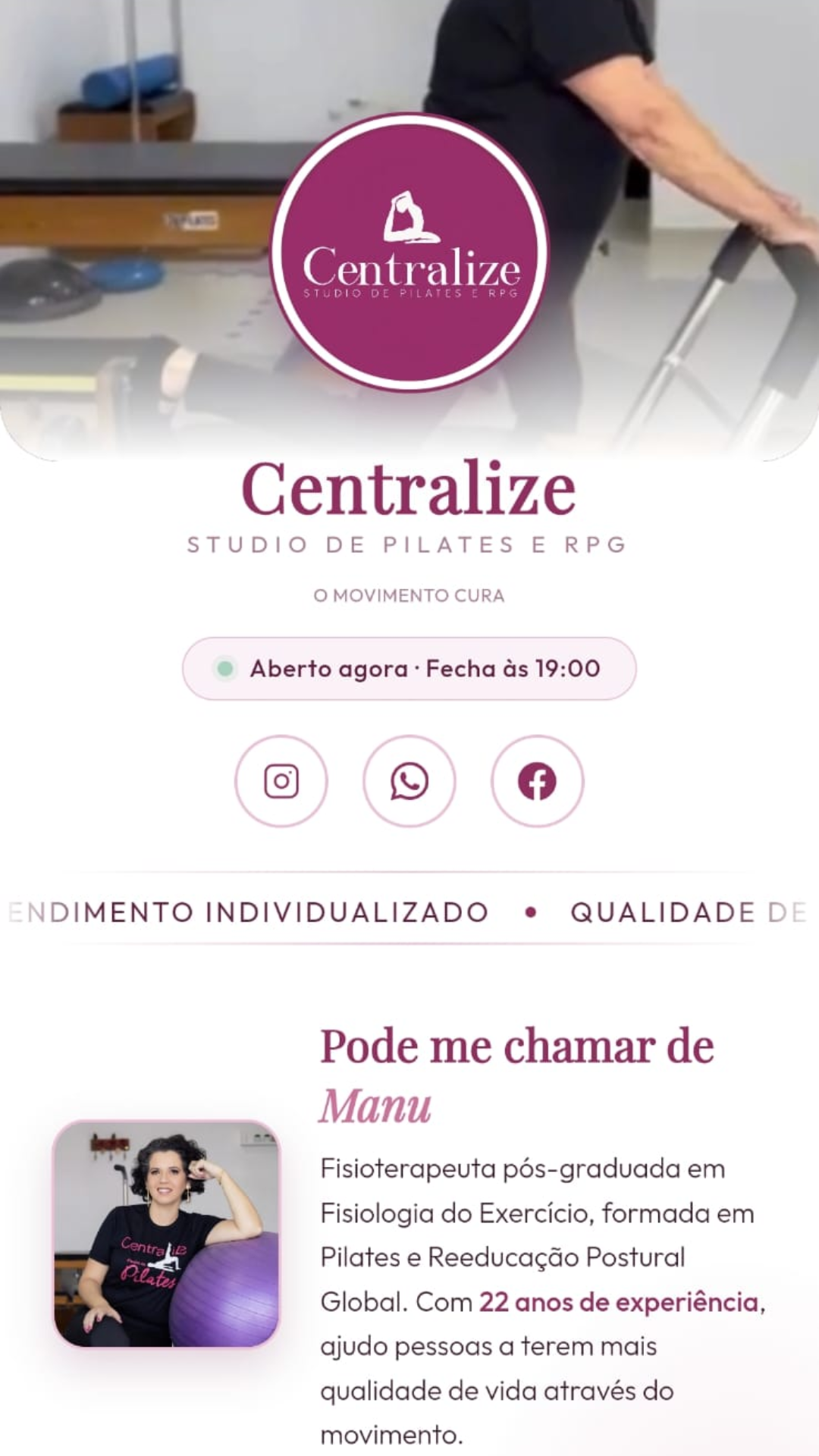 Bio site — Centralize | Studio de Pilates e RPG