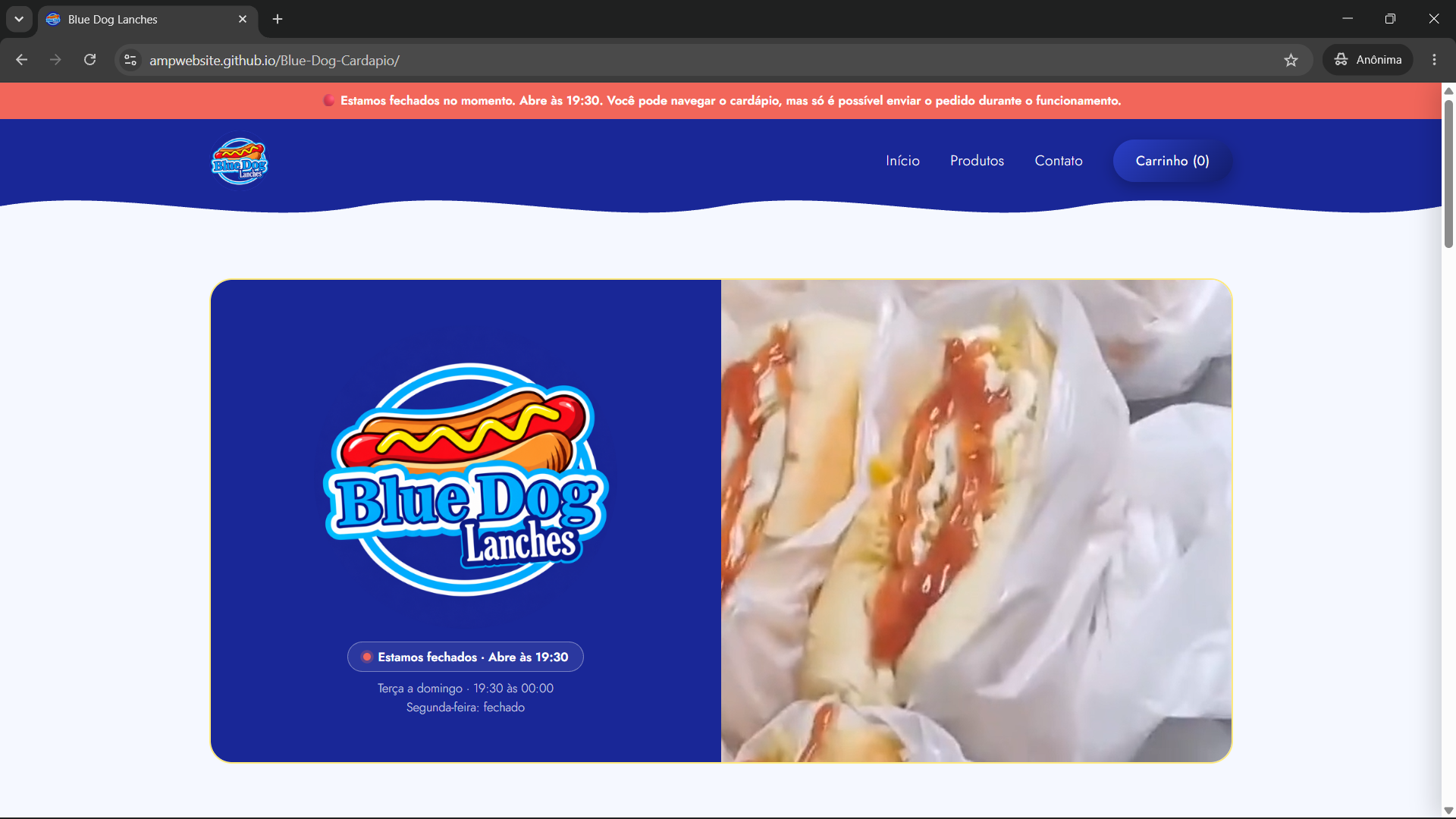 Cardápio Digital — Blue Dog Lanches